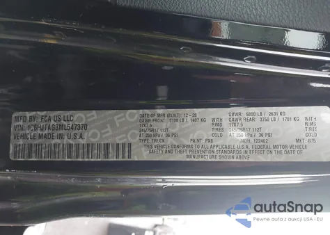 2021 Jeep Gladiator Sport 4X4 z USA, uszkodzony, nr VIN 1C6HJTAG3ML547370